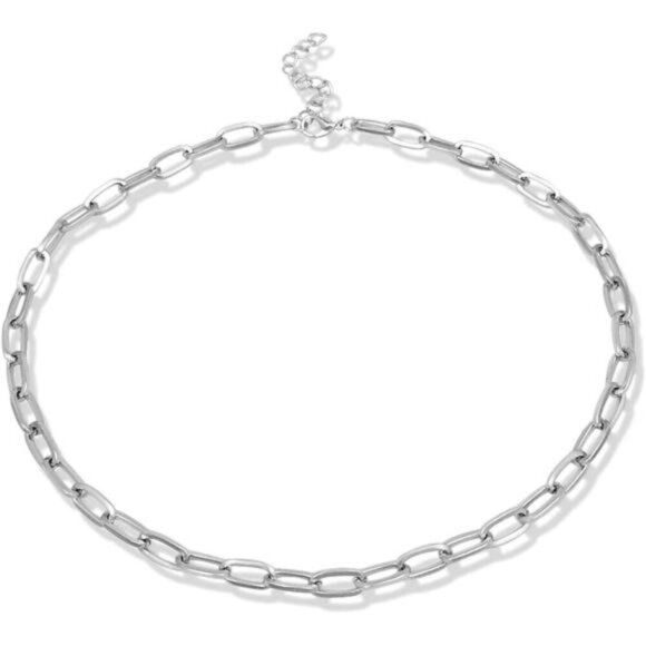 Classic Silver Paperclip Chain Jewelry Set–Necklace, Bracelet, and Drop Earrings - Picture 2 of 6